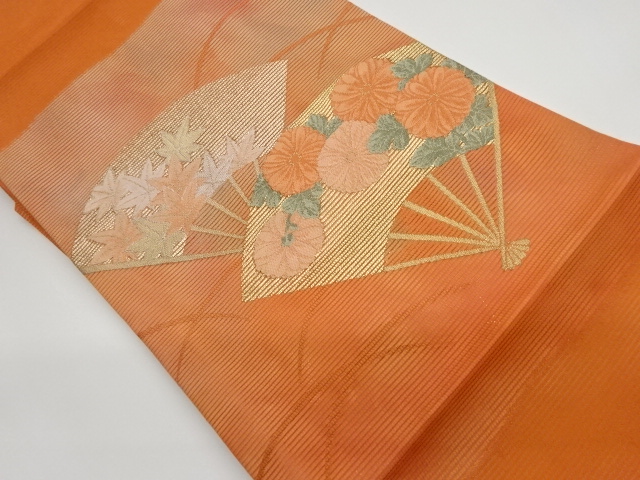 JAPANESE KIMONO / VINTAGE NAGOYA OBI / FOR SUMMER / WOVEN KIKU & MAPLE LEAVES